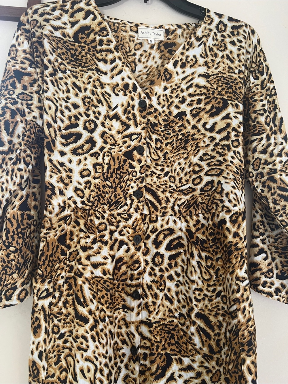 Ashley Taylor Leopard Print V-Neck Tunic Dress - Brown Black Cream